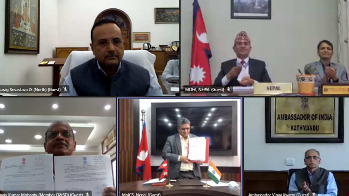 नेपाल–भारत रेल सेवा सम्झौताको ‘लेटर अफ एक्सेन्जमा हस्ताक्षर, बन्दरगाहबाट ढुवानीमा सहयोग पुग्ने 