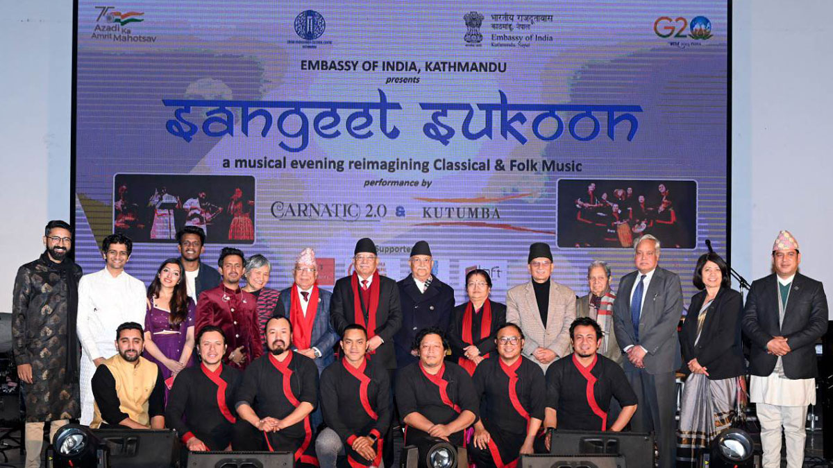 भारतीय दूतावासको आयोजनामा ‘संगीत सुकुन’, कर्नाटिक २.० र कुटुम्बकाे प्रस्तुति
