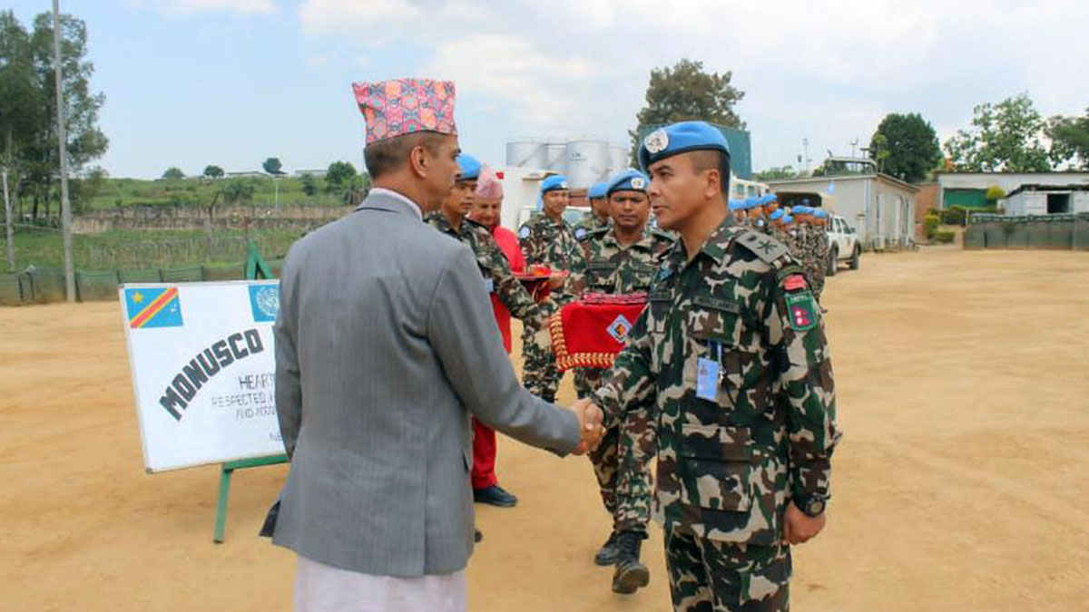 रक्षासचिवद्वारा कंगाेमा तैनाथ नेपाली सेनाका युनिटको अपरेशनल तथा बन्दोबस्तीकाे अवस्था निरीक्षण